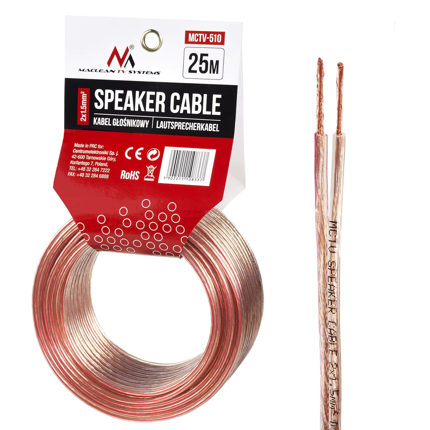 2 * 1,5 mm2 / 48 * 0,20 CCA 3,5 * 7,0 mm Maclean MCTV-510 Lautsprecherkabel