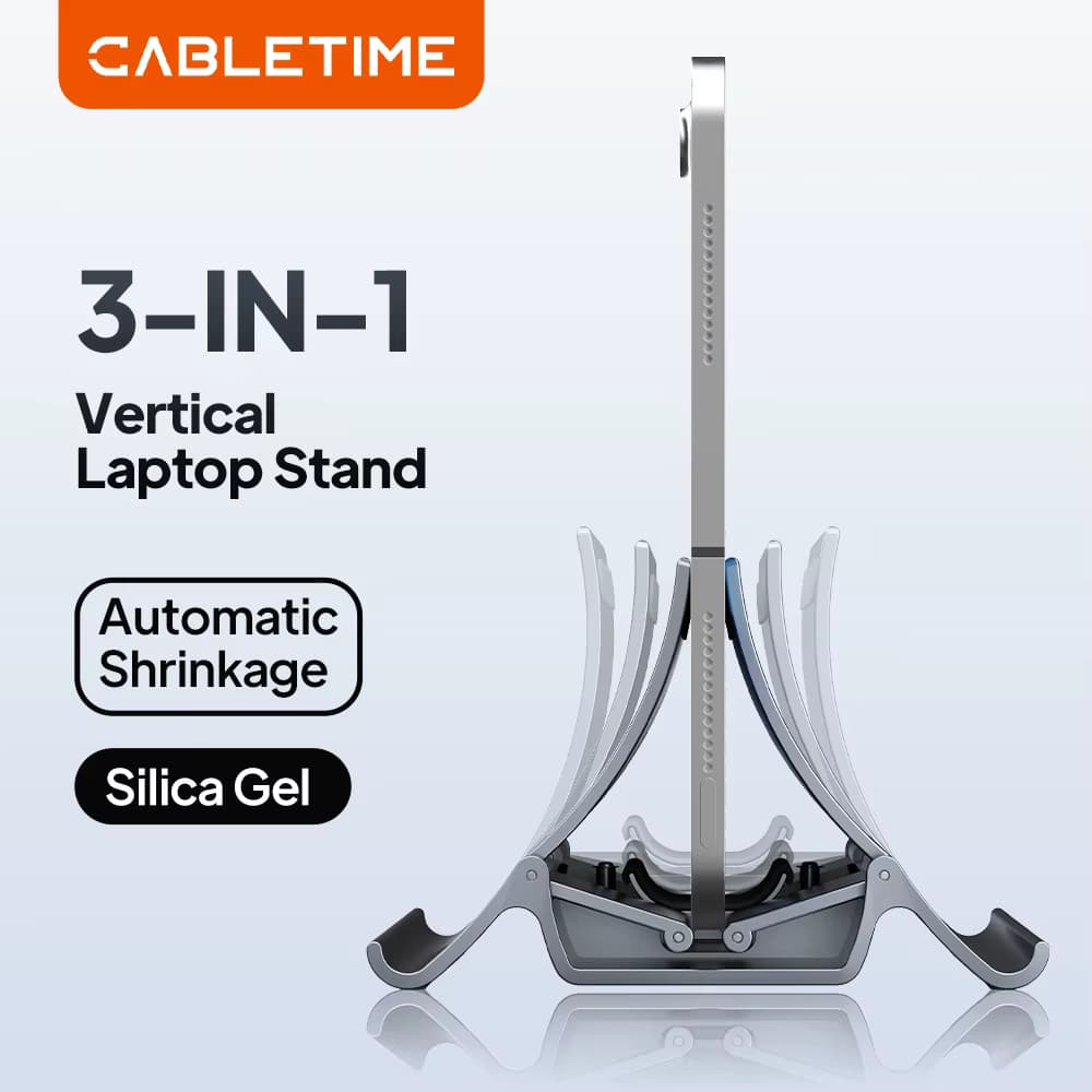 CABLETIME Vertikal verstellbarer Laptop-Ständer, Schwerkrafthalter, Wärmeableitung, rutschfestes Silikon für MacBook Surface, iPad, HP, Dell