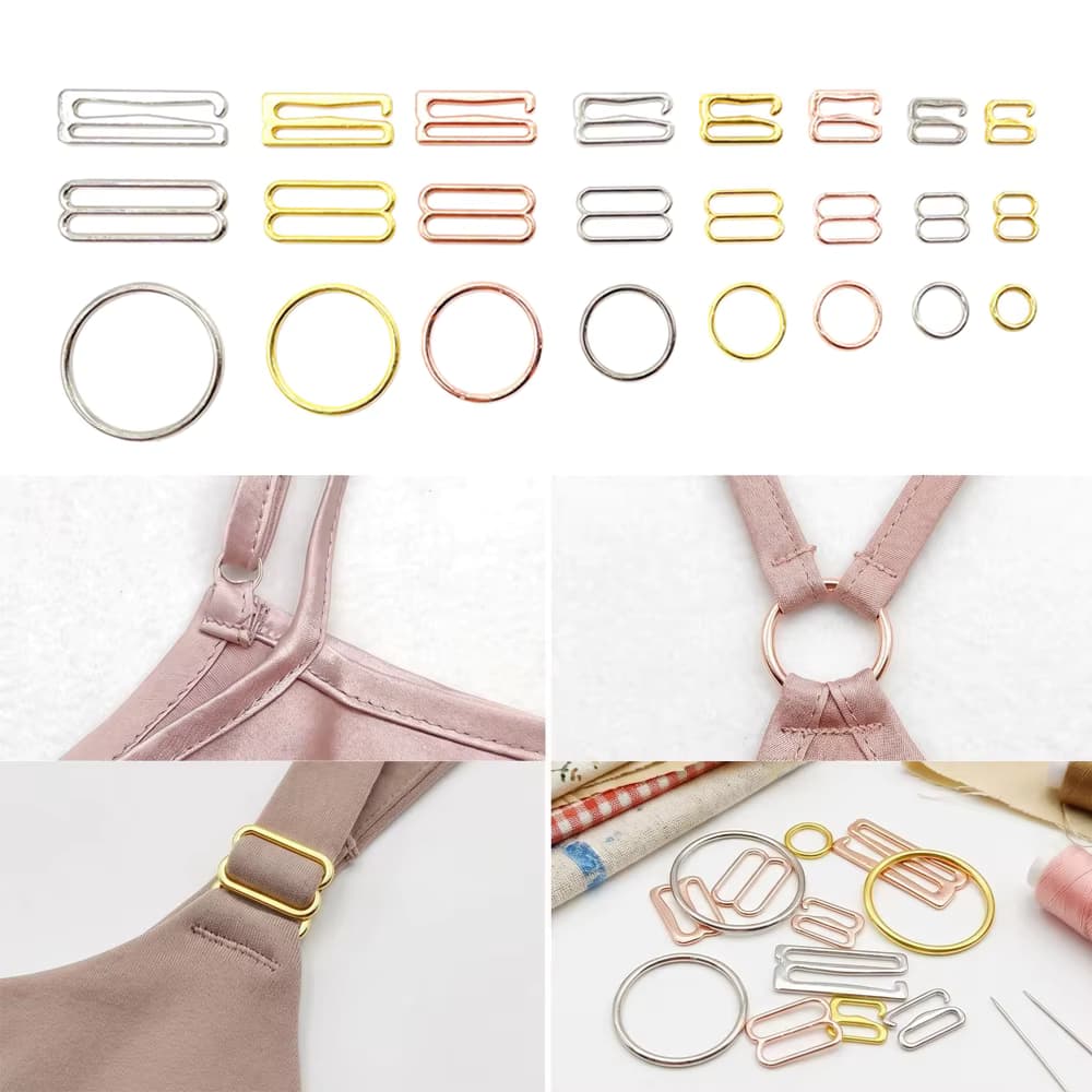 100 Stück 6mm~25mm Metall-BH-Ringe und -Schieber, Riemenversteller, Schnallen, Unterwäsche-Schieber, Ringclips zur Lingerie-Verstellung