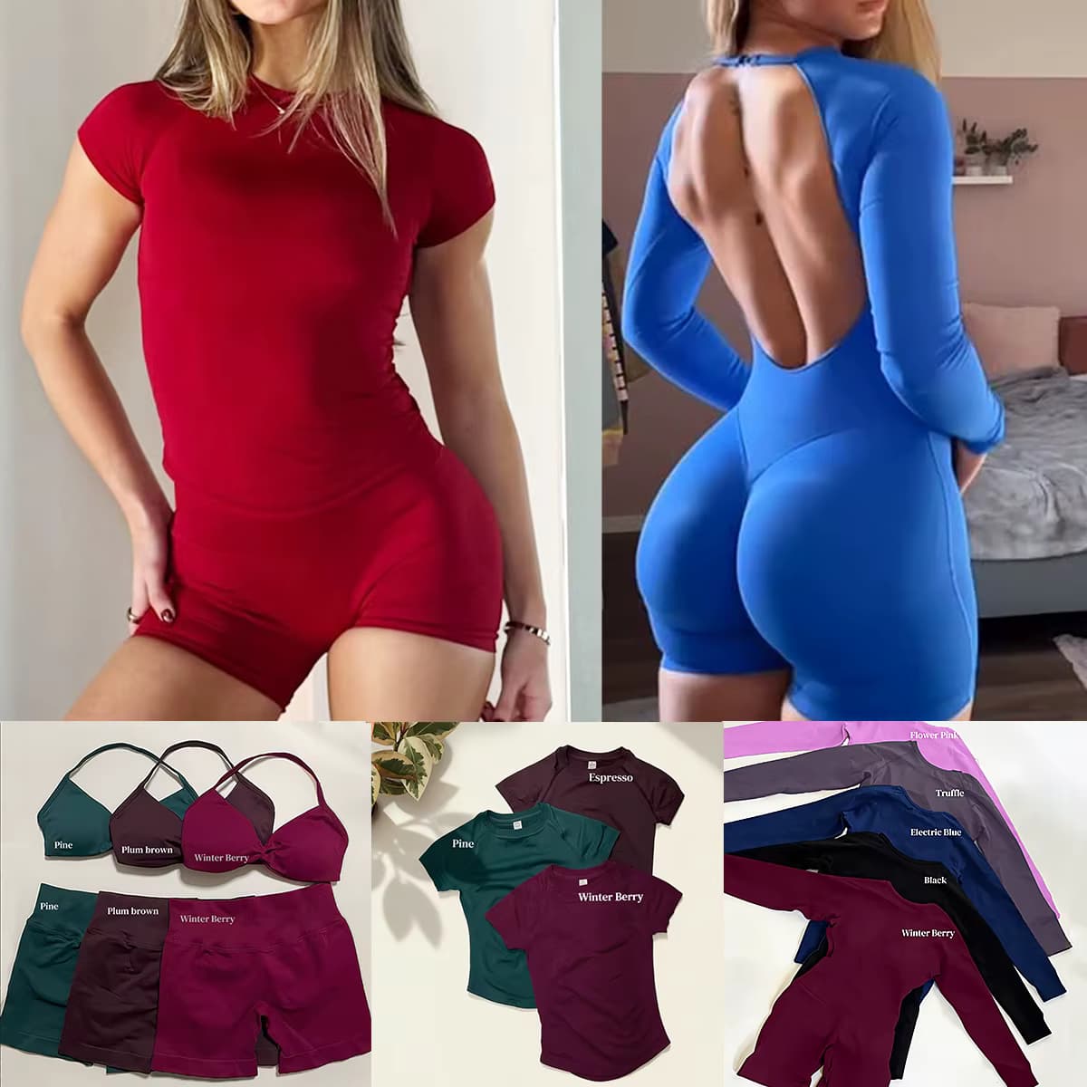3-delige gymset voor dames: naadloze top met korte mouwen, scrunch gymshorts & sport bh met bandjes, workout pak, gymkleding