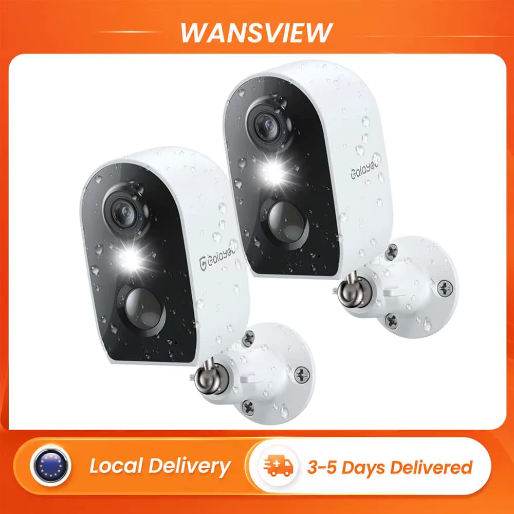 Wansview 2PCS Kabellose Sicherheitskamera für den Außenbereich, WLAN, batteriebetrieben, 2K 3MP IP-Kamera, PIR-Menschenerkennung, Zwei-Wege-Audio, Farb-Nachtsicht, IP65 wasserdicht, Heimüberwachung