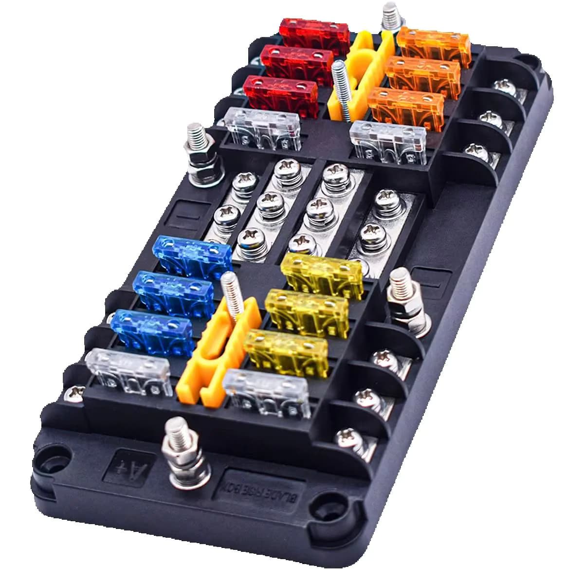 Universeller 12-Wege 16-Wege Flachsicherungshalter für Marine, Wohnmobil, Boot, Kabelblock-Sicherungskasten mit Negativverteiler 12V 24V 36V