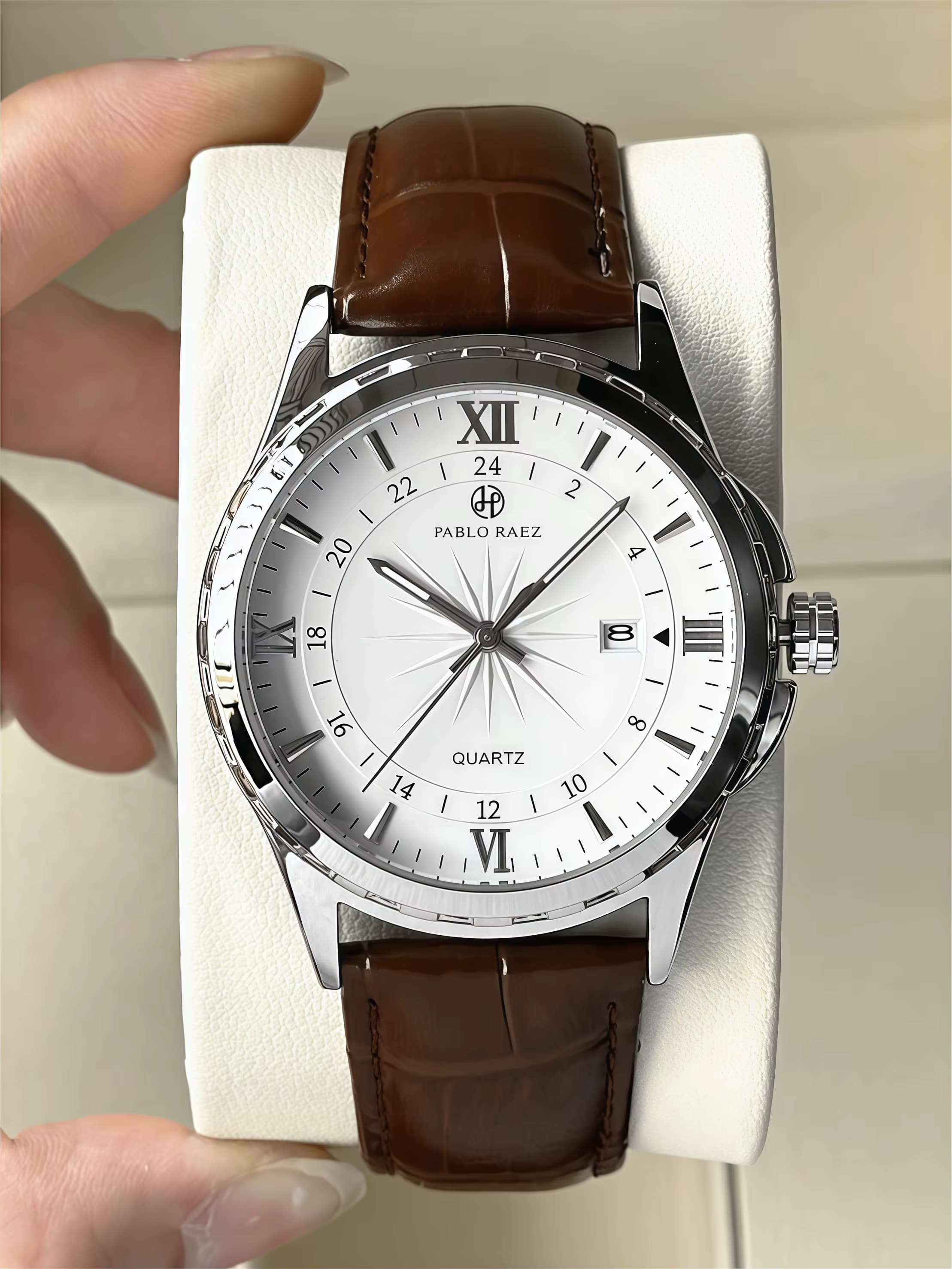 PABLO RAEZ Echte Fotos Marken-Herrenuhr Business-Uhren Lederarmband Wasserdicht Männliche Mode Quarz-Uhr Armbanduhren