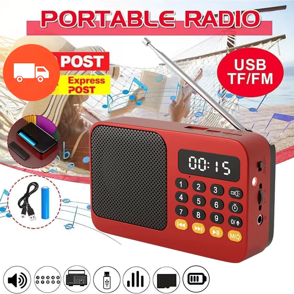 Tragbarer Radio-Musik-Player, wiederaufladbar, digital, FM, USB, TF, MP3-Player, Lautsprecher, Geräte, Zubehör mit LED-Anzeige, Radio