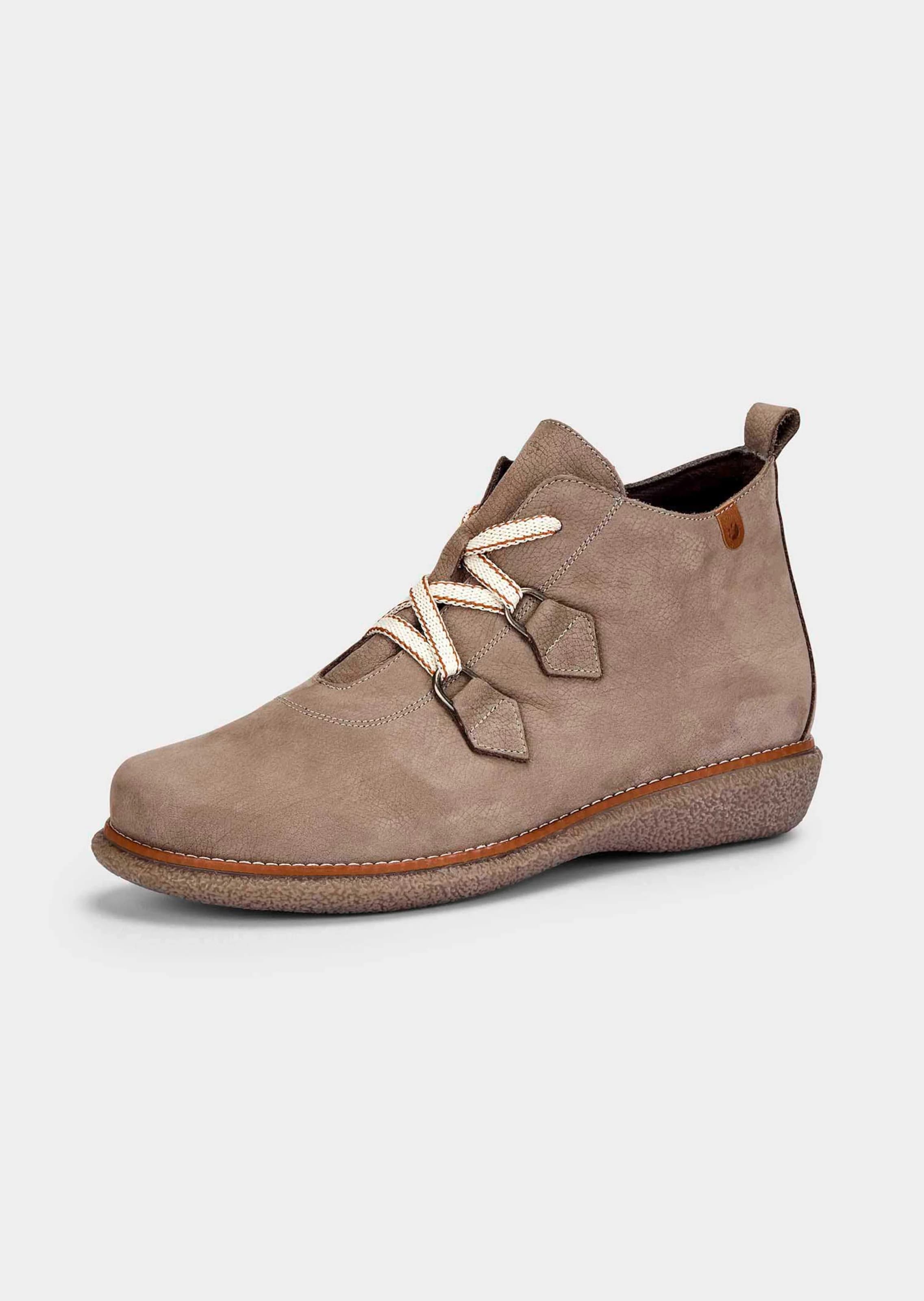 Stiefeletten aus echtem Leder mit breiter Schnürung - taupe - Gr. 40 von Goldner Fashion
