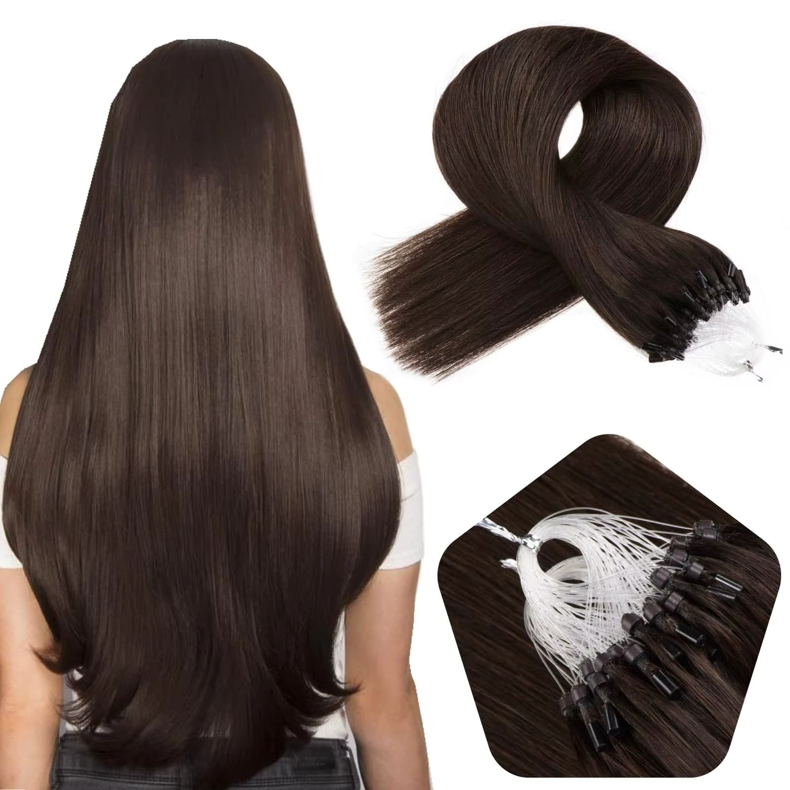 Dunkelbraune Micro Loop Haar verlängerungen Echthaar 1 gr/sek Micro Ring Haar verlängerungen 50g Micro Bead Haar verlängerungen Micro Link
