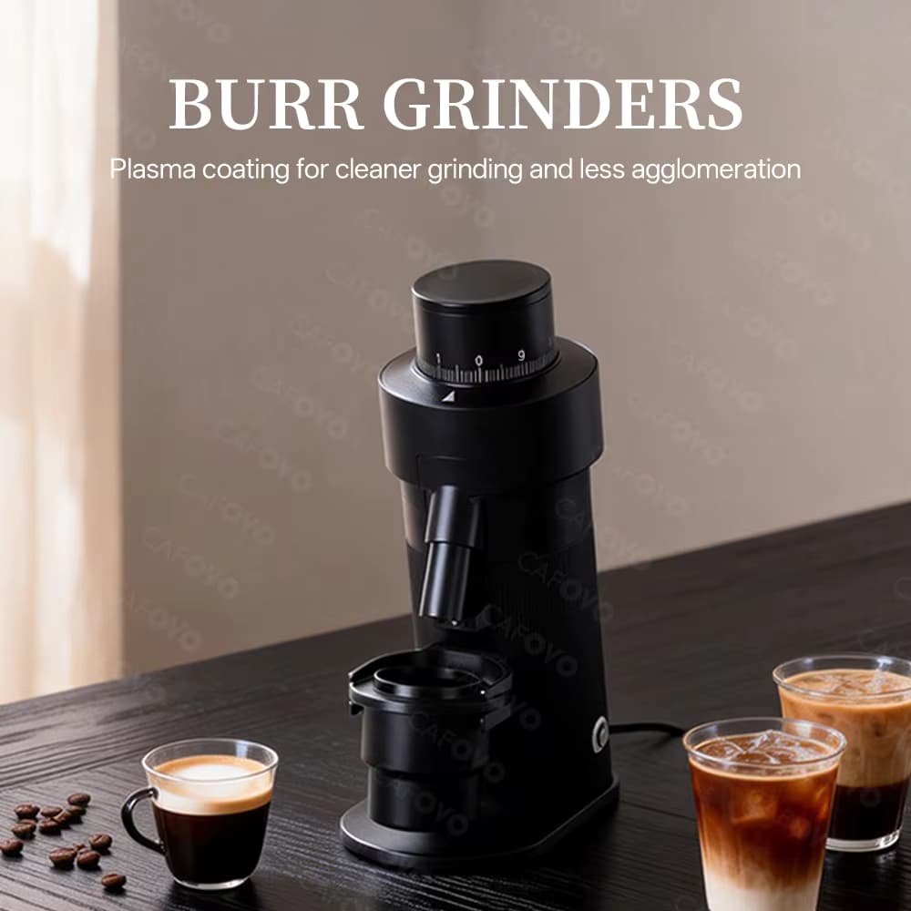 CAFOVO G564F Elektrische Espressomühle, Einzeldosis-Kaffeemühle, 3200 U/min, stufenlose Einstellung, 64 mm flacher Grat, Plasma, antistatisch