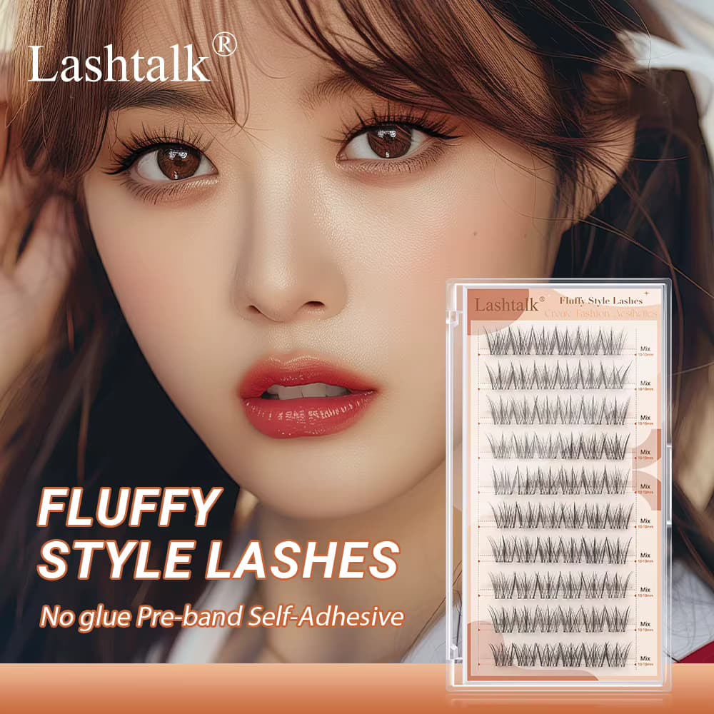 Lashtalk 1 Box selbstklebende DIY-Wimpern-Anime-natürliche Cluster im flauschigen Stil, 60 Cluster, kein Kleber und Entferner, einstufige Presse erforderlich