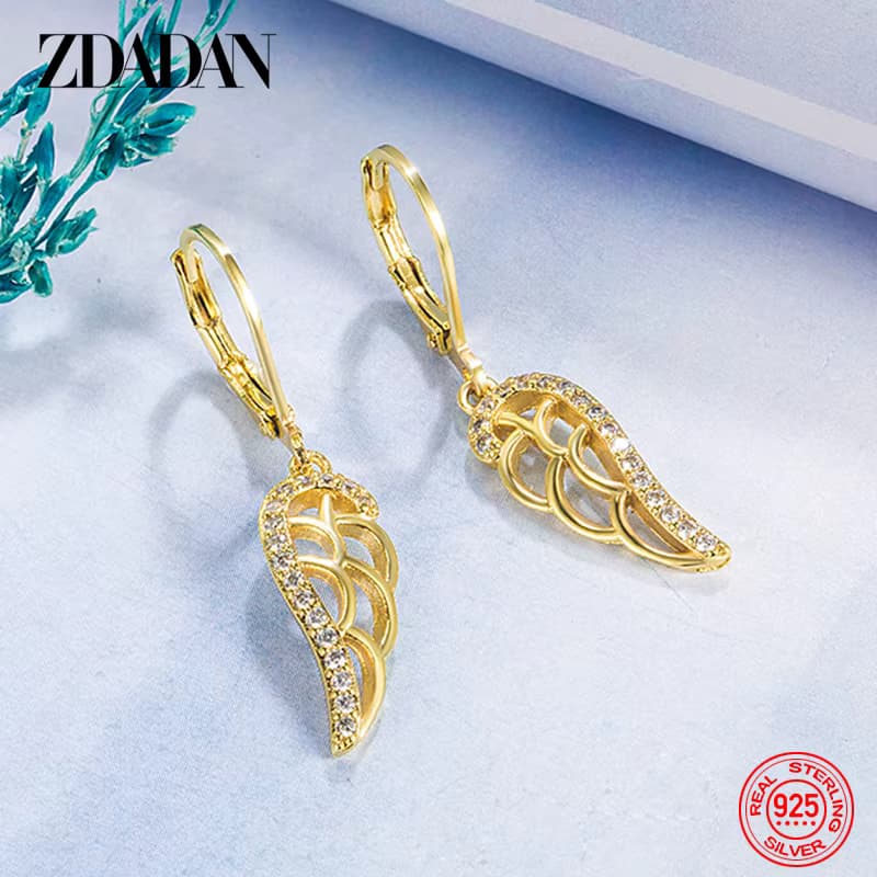 Zdadan 925 Sterling Silber 18 Karat Gold Feder Tropfen Ohrringe für Frauen Hochzeits schmuck