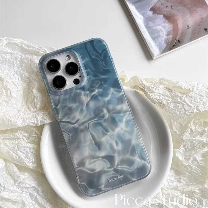 Farbverlauf Meerwasser Wasser Welligkeit Glitzer Kunst Handyhülle für iPhone 16 15 14 13 12 11 Pro Max Hülle Niedliche Luxus-Cartoon-Abdeckung