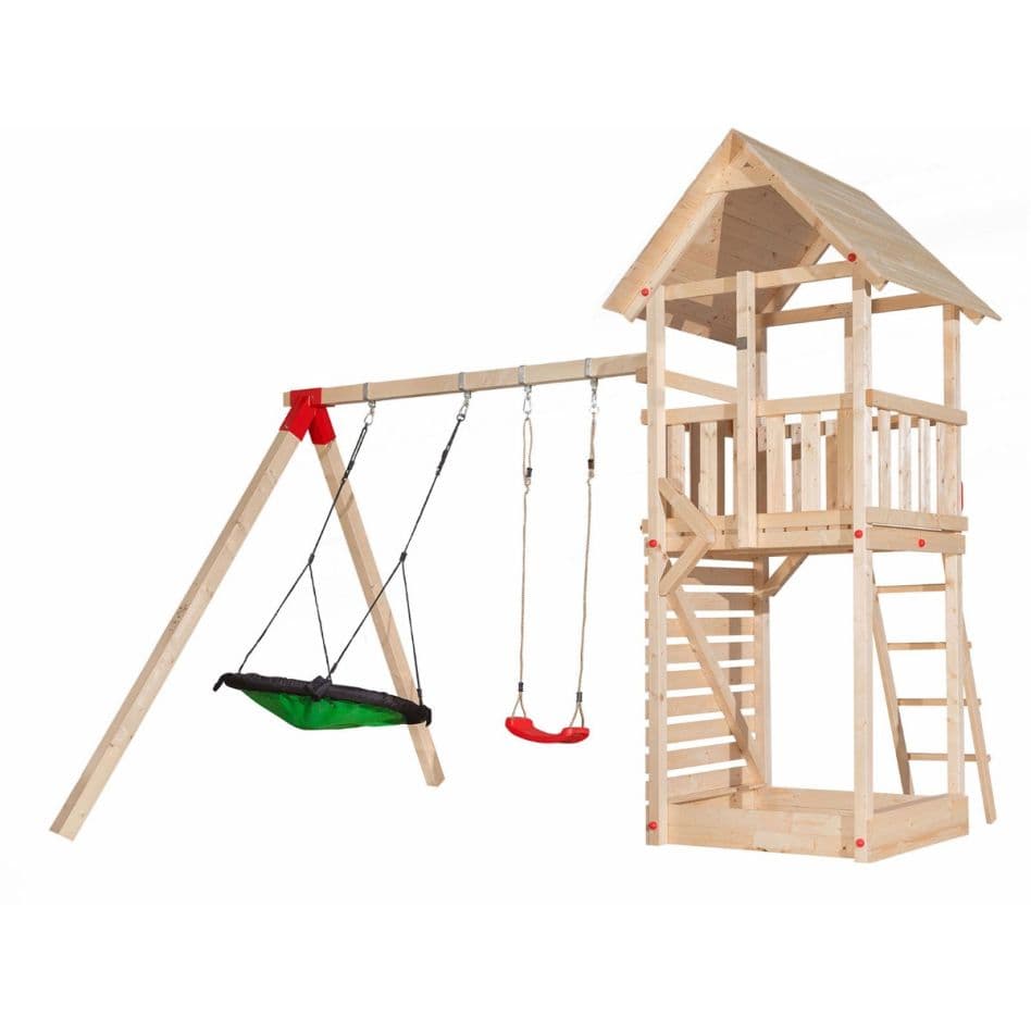 weka Tabaluga Drachenturm Set Spielturm mit Doppelschaukel und Sandkasten günstig. Angebot von Benz24 DE/AT.