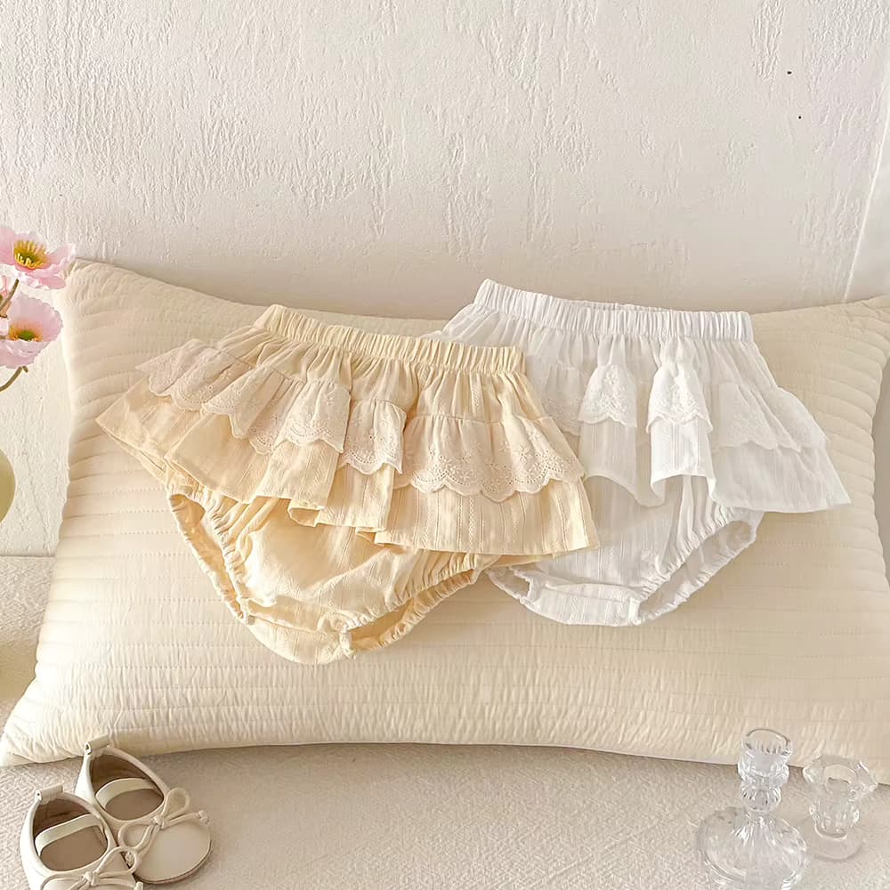Sommer Baby Mädchen Spitzenrock-Shorts Kinder Bestickter Petticoat Kleinkind Tüllrock mit Rüschen Säuglings-Bloomers Mehrlagiger PP-Shorts