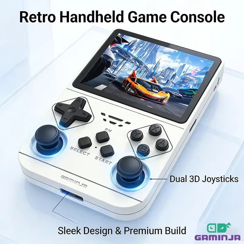 GAMINJA Neue Open-Source-Retro-Handheld-Videospielkonsole mit integriertem 64-GB-Kartenemulator für PS1/PSP/DC/N64/SS, 3,5-Zoll-IPS-Bildschirm