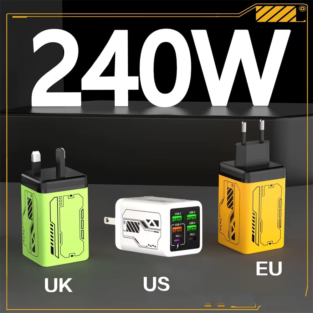 240 W 4 USB 2 USB C Schnellladegerät Typ C Schnelllade-Wandadapter für iPhone 17 16 Samsung Xiaomi PD Schnelles Reiseladegerät