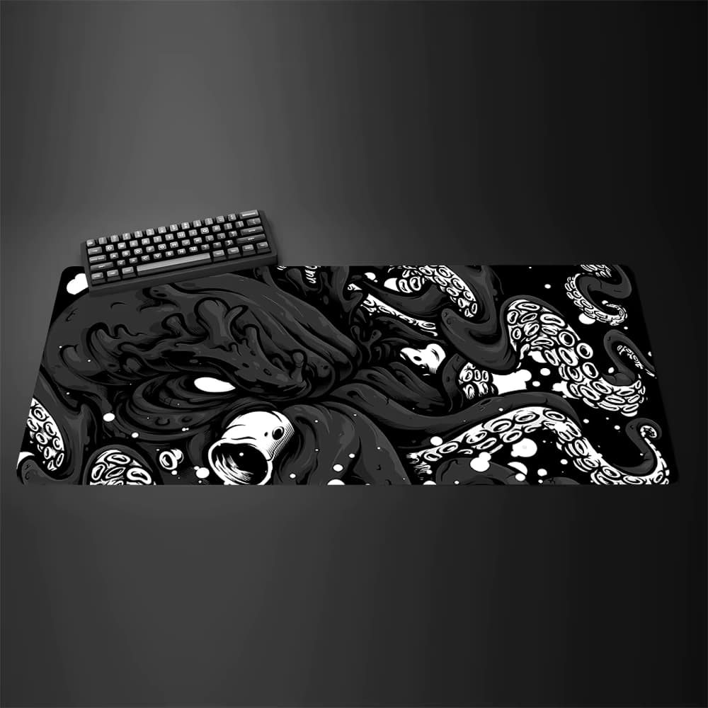 Schwarze große Gamer-Tastatur-Schreibtischunterlage, Oktopus-Monster-Mauspad, Computertisch-Gaming-Matte, XL erweiterte Mausunterlage, Bürozubehör