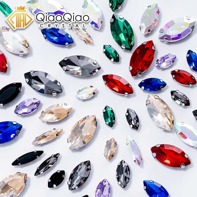 QIAO Mix Größe 50 Stücke Navette Splitter Klaue Strass Fassung Form Glas Kristall Nähen Auf Strass Hochzeit Kleid Schuhe Taschen DIY