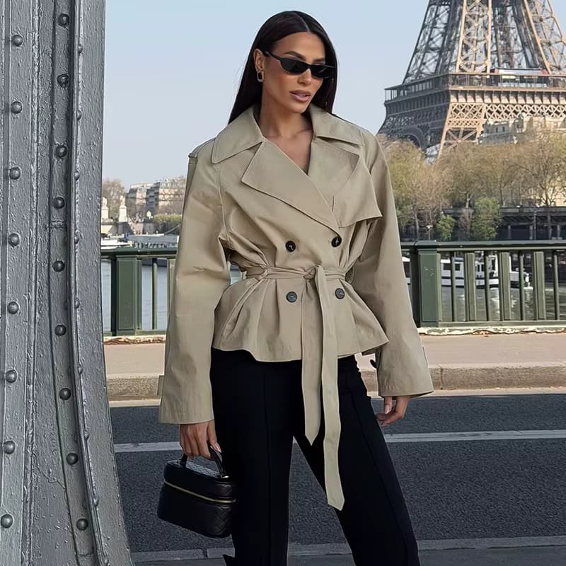 Damenjacke 2026 Neue Frühjahrsmode Khaki Kurze Jacke mit Gürtel für Damen Herbst Damenjacke Lässige Schicke Damen-Oberbekleidung