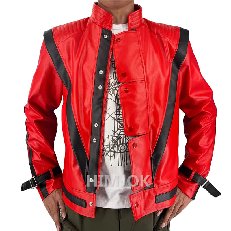 Michael Jackson Kostüme Rote Lederjacke für Thriller Cosplay Halloween Erwachsene XS-4XL