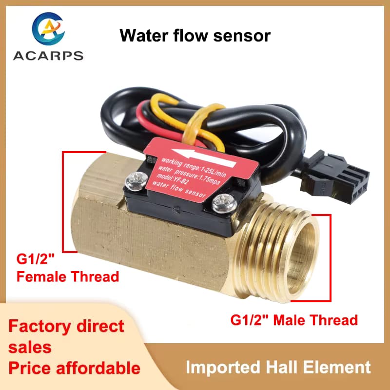 1/2 "NEUE Männlich-Innengewinde Wasserdurchflusssensor Messing 1,75 MPa Hall-Sensor Puls Turbine Durchflussmesser DC5 ~ 18 V