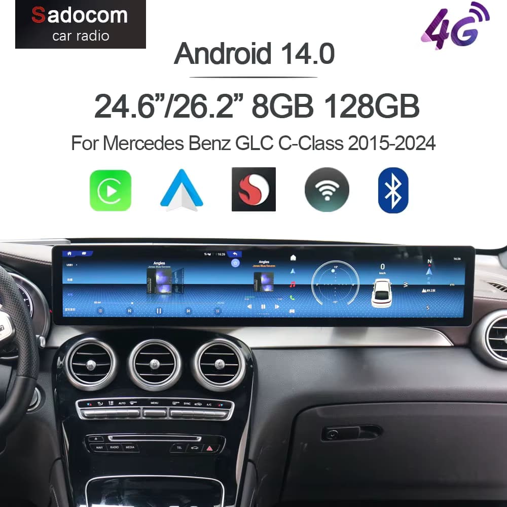Qualcomm CarPlay 24,6'/26,2' Android 13 8GB+128GB Multimedia-Player GPS-Stereoanlage für Mercedes Benz GLC C-Klasse 2015-2024 Autoradio