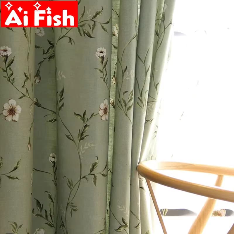 Amerikanischen Land Grüne Pflanze Blumen Baumwolle Leinen Fenster Vorhänge Für Wohnzimmer Rustikalen Gedruckt Schlafzimmer Fenster Verdunkelungsvorhänge