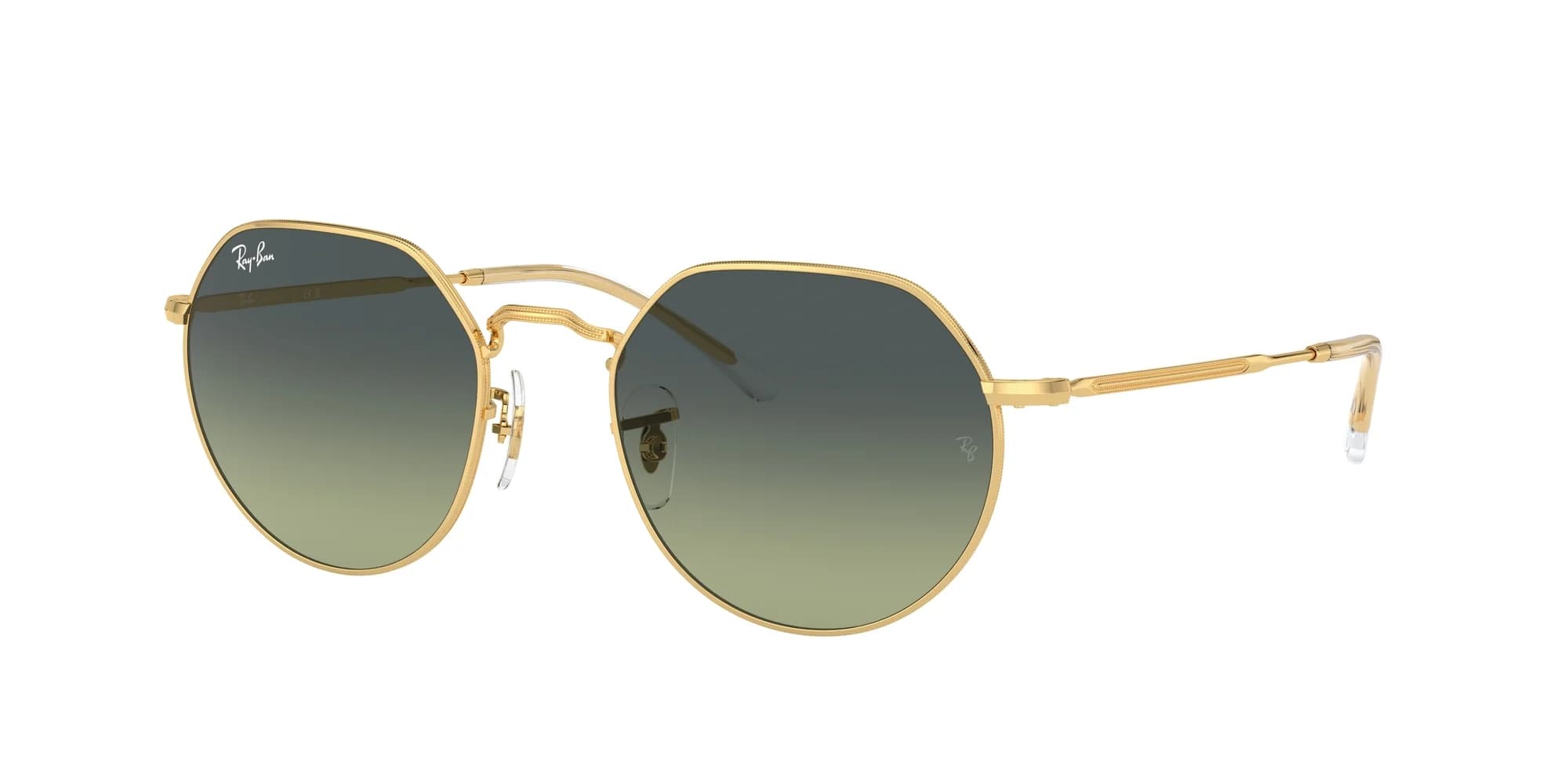 Ray - Ban Unisex Ray - Ban RB3565 JACK 001/BH Sonnenbrillen Metall Gold Grün Geometrisch Normal Schattiert