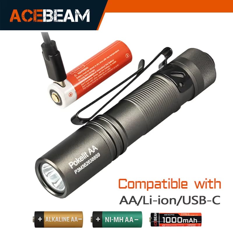 ACEBEAM High CRI EDC Taschenlampe Pokelit AA Wiederaufladbare LED-Taschenlampe Weitbereichsspannung Mini-Taschenlampe für Camping, Überleben, Konvoi, Arbeit