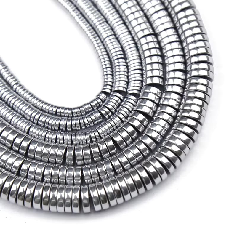 Natürlicher silberfarbener Zylinder-Hämatit-Stein, 3, 4, 6, 8 mm, flache, runde Spacer-lose Perlen für Schmuckherstellung, DIY-Armband-Zubehör