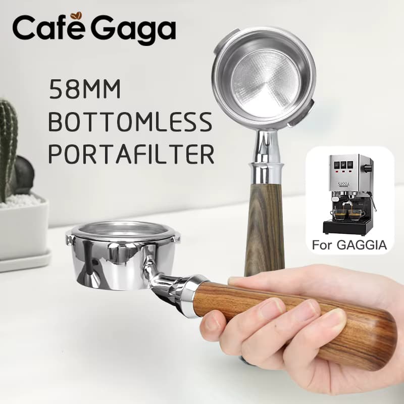 Gaggia 58 mm Bodenloser Siebträger für Gaggia Classic Ersatzfilterkorb Nacktfilterhalter Kaffeemaschinenzubehör
