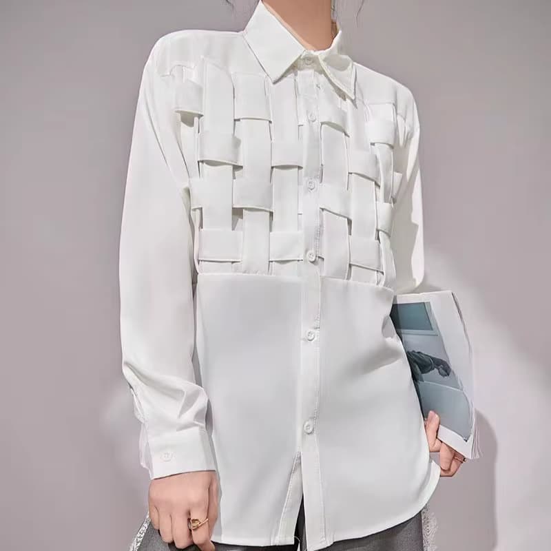 E-BAIHUI Damen Langarm-Hemd mit Revers, einfarbig, mit Cut-Outs, locker sitzend, modische Patchwork-Bluse, schick, lässig, Poly-Blusen 2025