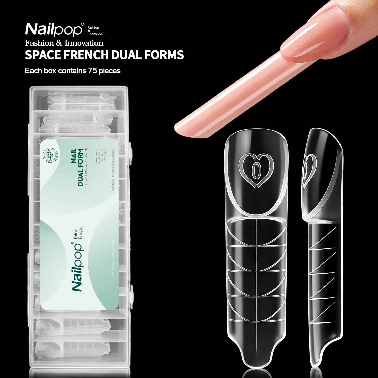 Nailpop 60/75/150 Stück Space French Dual Forms 15 Größen Klare einzigartige Zonenformen für Builder Gel Extension Salon Home Maniküre DIY