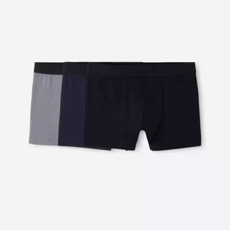 Men's Cotton Boxers Tri-Pack - Black/Grey/Blue. Offer from Decathlon Ireland.