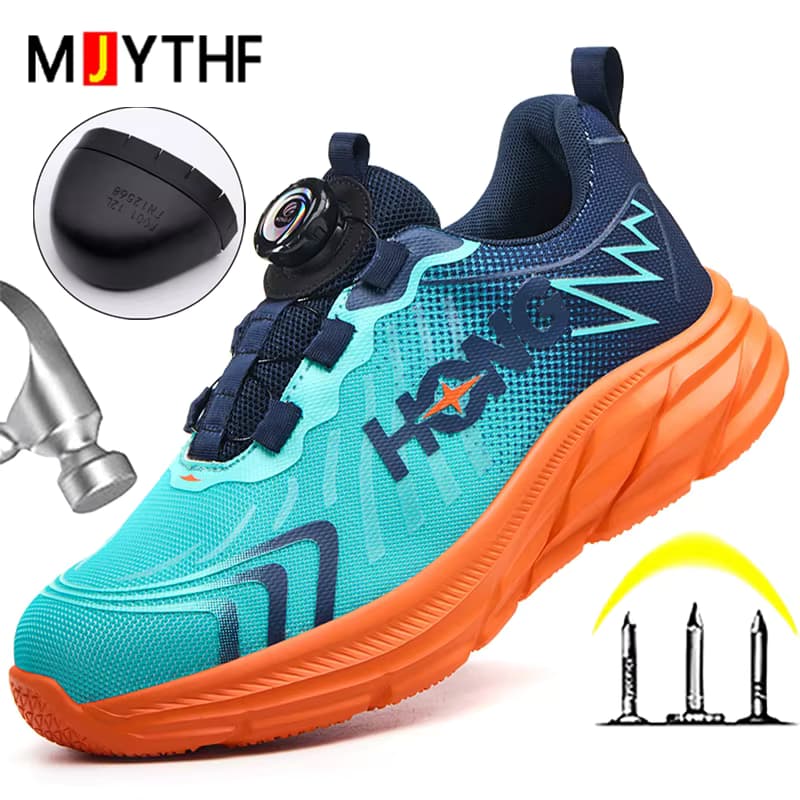 Modische Arbeitssicherheitsschuhe für Herren, Arbeitssneaker mit Drehknopf, Stahlkappenschuhe, durchtrittsichere Schutzschuhe, Sicherheitsstiefel für Herren