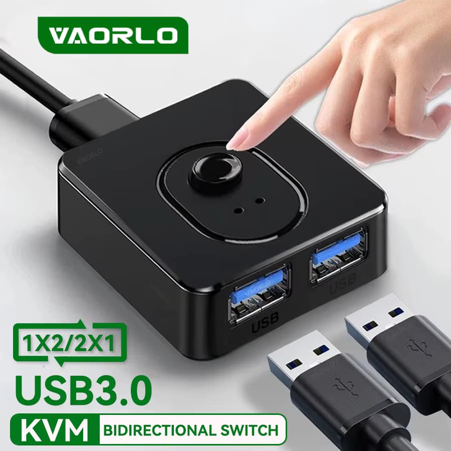 USB 3.0 KVM-Switch 1x2/2x1 USB-Hub, bidirektionaler USB 2.0-Switcher, USB 3.0-Extender, gemeinsamer Controller für PC, Tastatur, Maus und Drucker, Ein-Klick-Umschaltung, treiberfrei