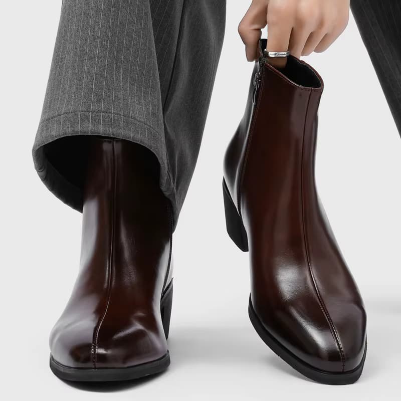 Herren Einfache und Modische Hochhackige Schuhe mit Spitzer Spitze, Seitlichem Reißverschluss, Rutschfest, Atmungsaktiv, für Business, Freizeit und Pendeln