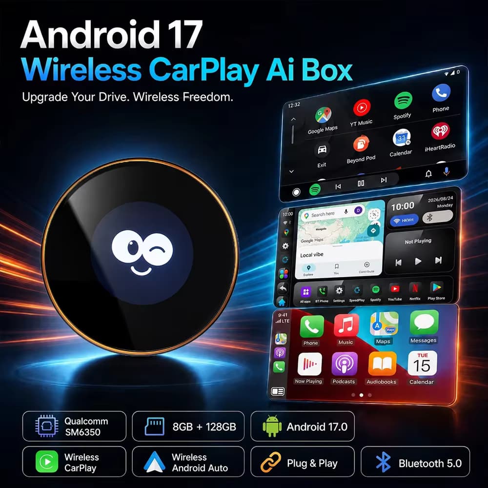 Berührungsempfindlicher Android 17 CarRocket Android Auto Wireless CarPlay AI TV Box QCM6350 8-Kern Split Screen 128G für Netflix Play Store